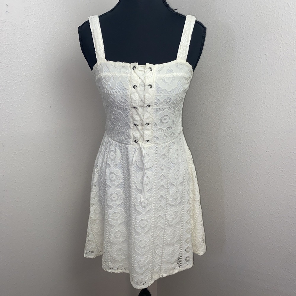 Aeropostale Corset Dress Women's Small White Lace Overlay Boho Cottagrcore Artsy